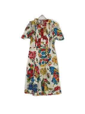 Gucci Ivory Flower Print Pearl Button Shirt Dress 38